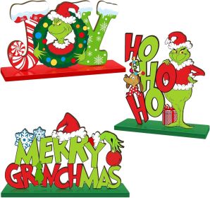 3 Pieces Christmas Table Signs Decorations, Merry Christmas Wooden Centerpiece Ornaments