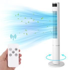 43" Oscillating Tower Fan, 35 dB Quiet  Standing Bladeless Fans w/ Remote 7H Timer 3 Speeds