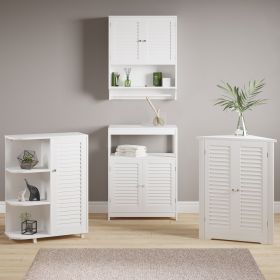 Wall-Mounted Bathroom Organizer with Shutter Doors and Towel Bar, White (size: 23.6X12X31.5)